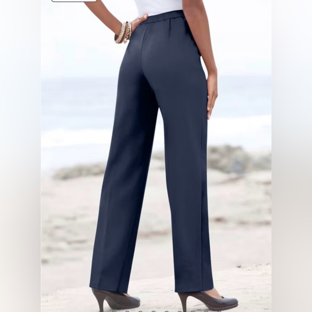 Bend Over brand Classic Woven Pull-On straight leg pants. Color Navy. Size 32